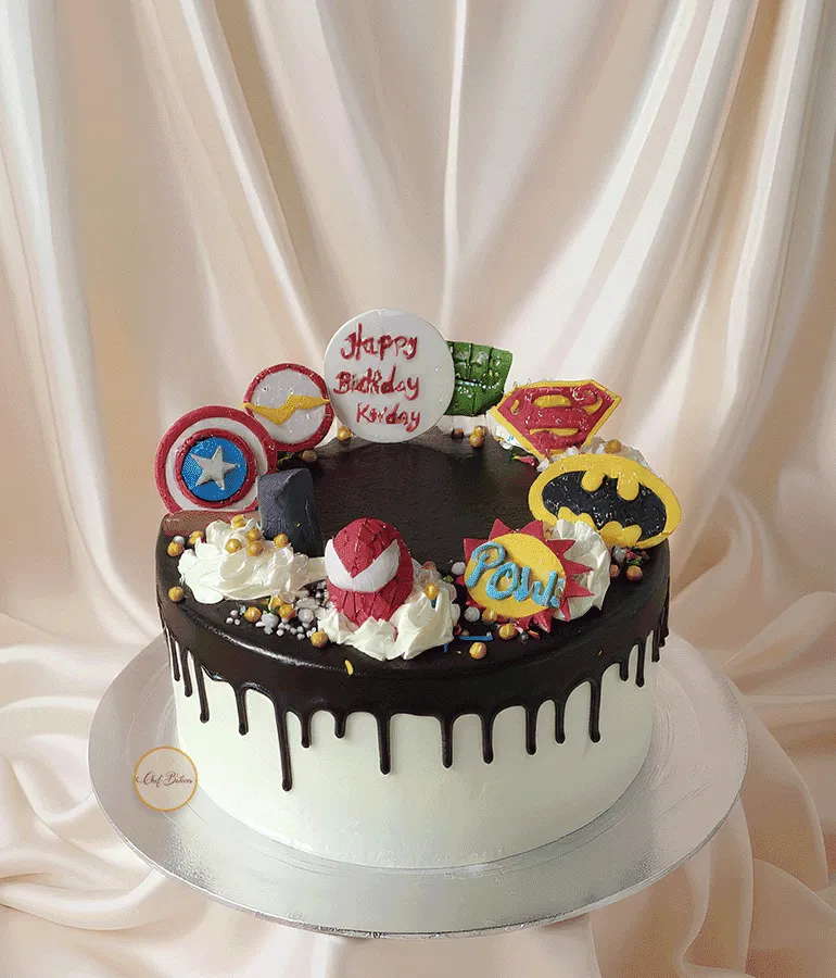 Superhero Chocolate Drip Cake