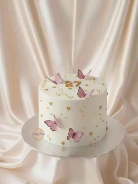 Gold & Pink Butterfly Theme Cake – Elegant Celebration Cake