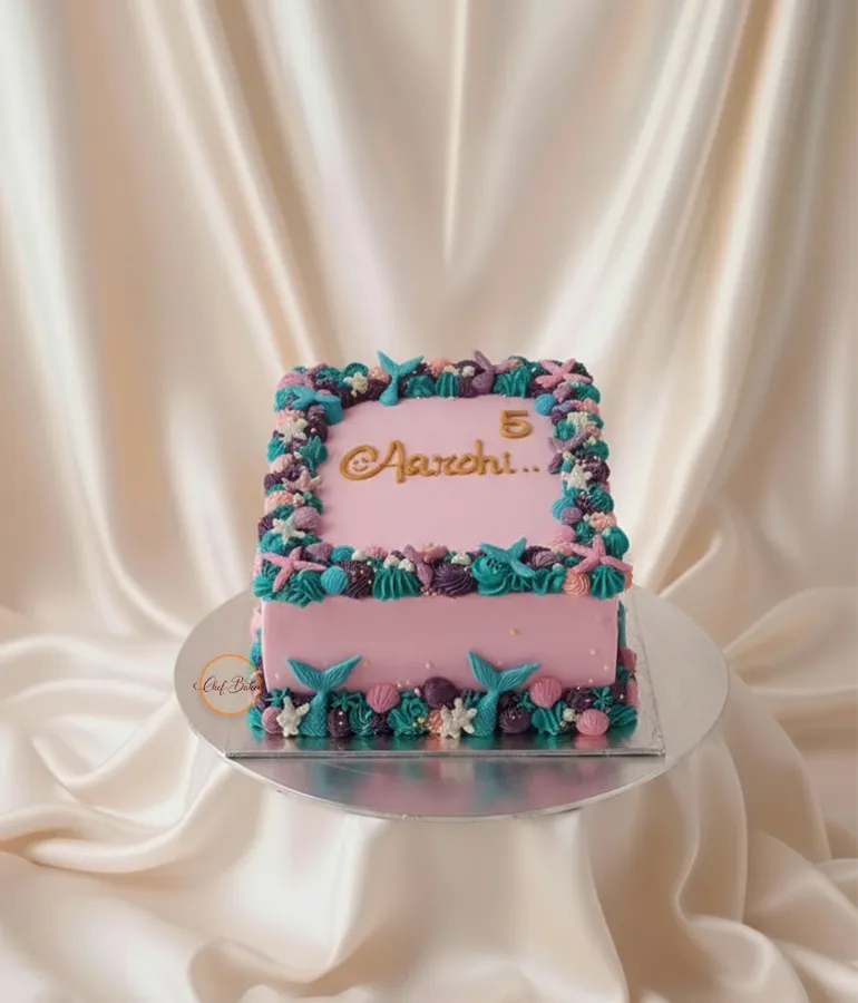 Mermaid Theme Square Cake