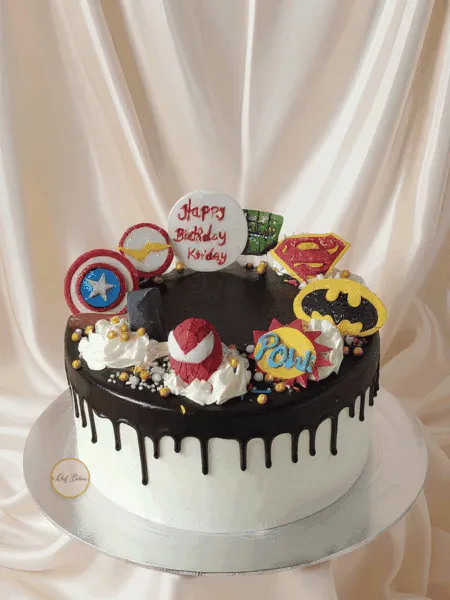 Superhero Chocolate Drip Cake