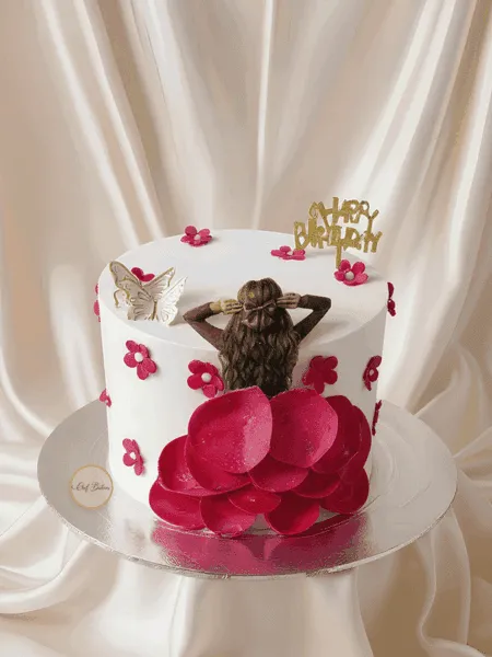 Girl Silhouette Floral Cake