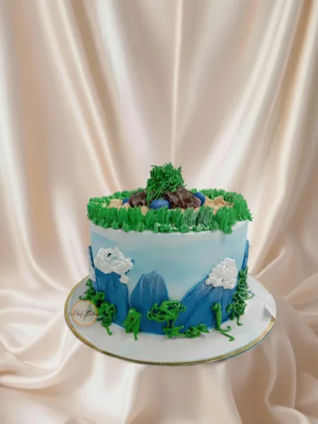 Nature-Inspired Landscape Cake with Grass Top & Mountain Design