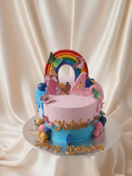 Princess Rainbow Cake with Butterflies for 4th Birthday