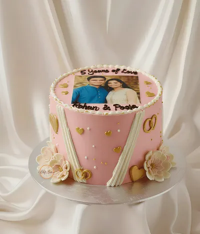 5 Years Anniversary Photo Cake | Pink Cake Design
